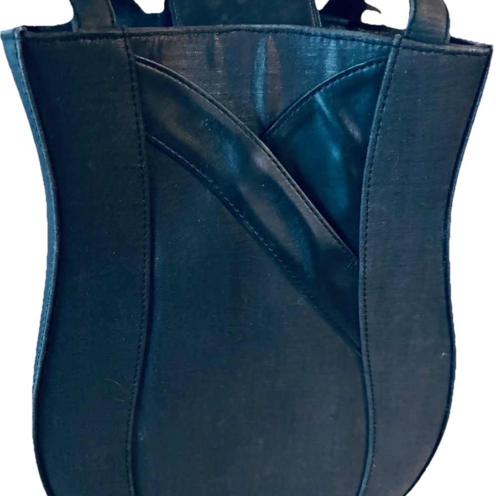 Deborah Lewis Tulip Bag Black Linen & Italian Leather Sculptural Tote Purse OOAK